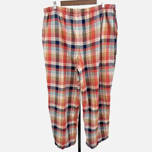 LL Bean Cotton Flannel Sleep Pants Pajama Bottoms in Deep Coral Plaid - Size 2X - Picture 2 of 8